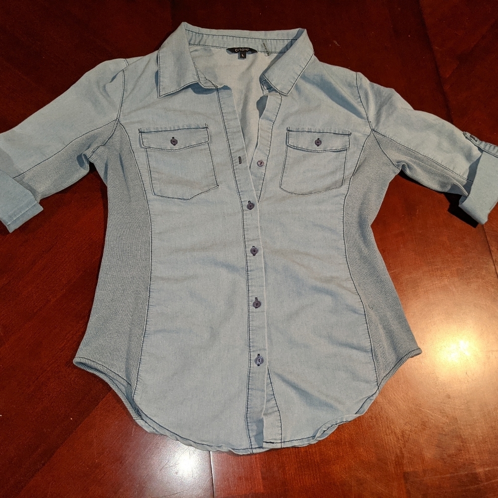 Women's Cute Light Blue Button Up Blouse